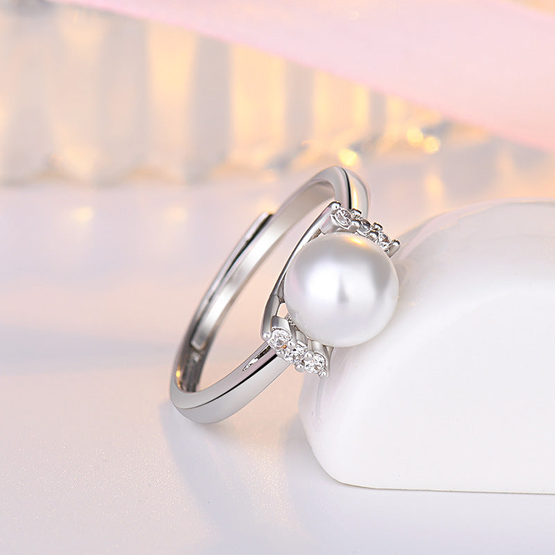 Damenring mit perfekter Süßwasserperle und funkelnden Zirkonia Shop Nory