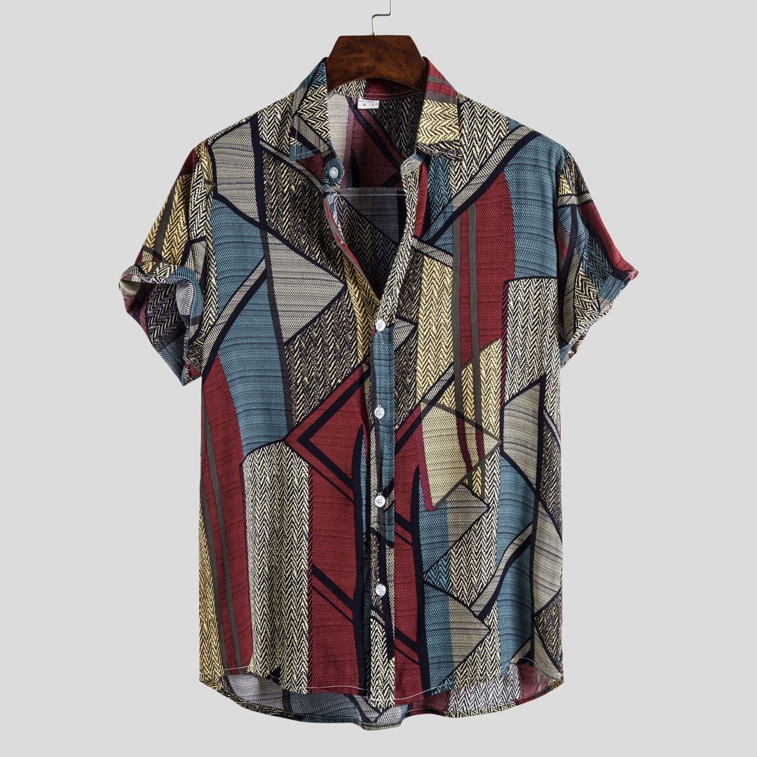 Herren Kurzarmhemd mit kreativem geometrischen Design und leichtem Stoff