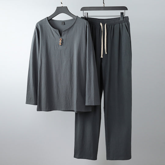 Damen Komfortables Baumwoll-Loungewear-Set mit Henley-Ausschnitt und Kordelbundhose Shop Nory