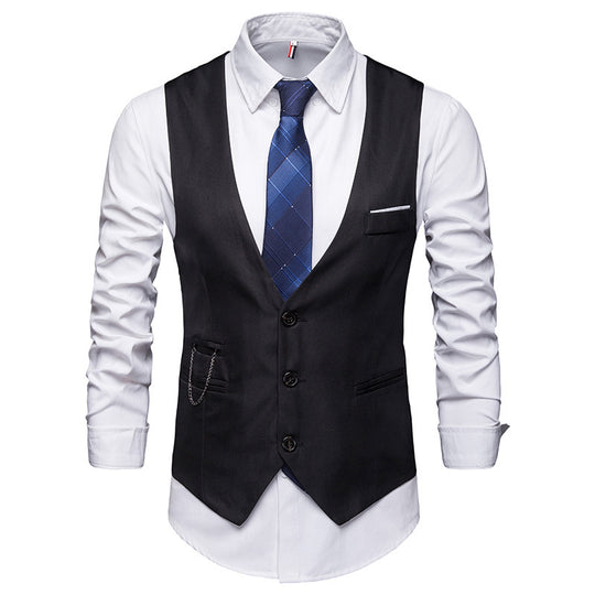 Herren taillierte Anzugweste mit V-Ausschnitt, Kettendetail und Brusttasche Shop Nory