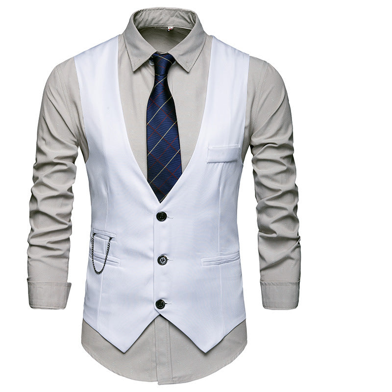 Herren taillierte Anzugweste mit V-Ausschnitt, Kettendetail und Brusttasche Shop Nory