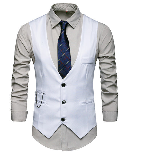Herren taillierte Anzugweste mit V-Ausschnitt, Kettendetail und Brusttasche Shop Nory