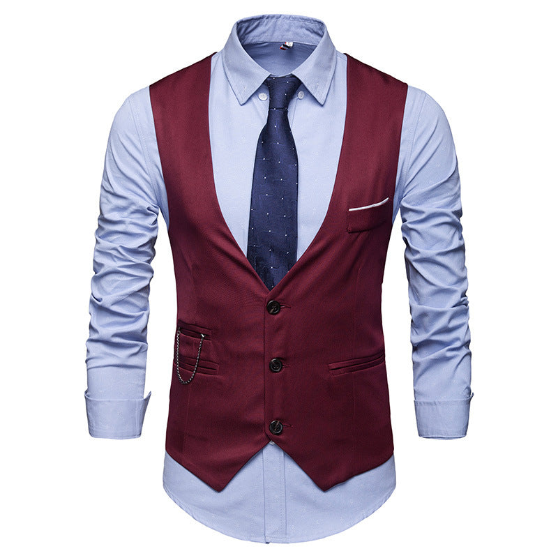 Herren taillierte Anzugweste mit V-Ausschnitt, Kettendetail und Brusttasche Shop Nory