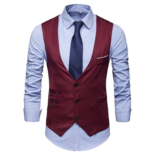 Herren taillierte Anzugweste mit V-Ausschnitt, Kettendetail und Brusttasche Shop Nory