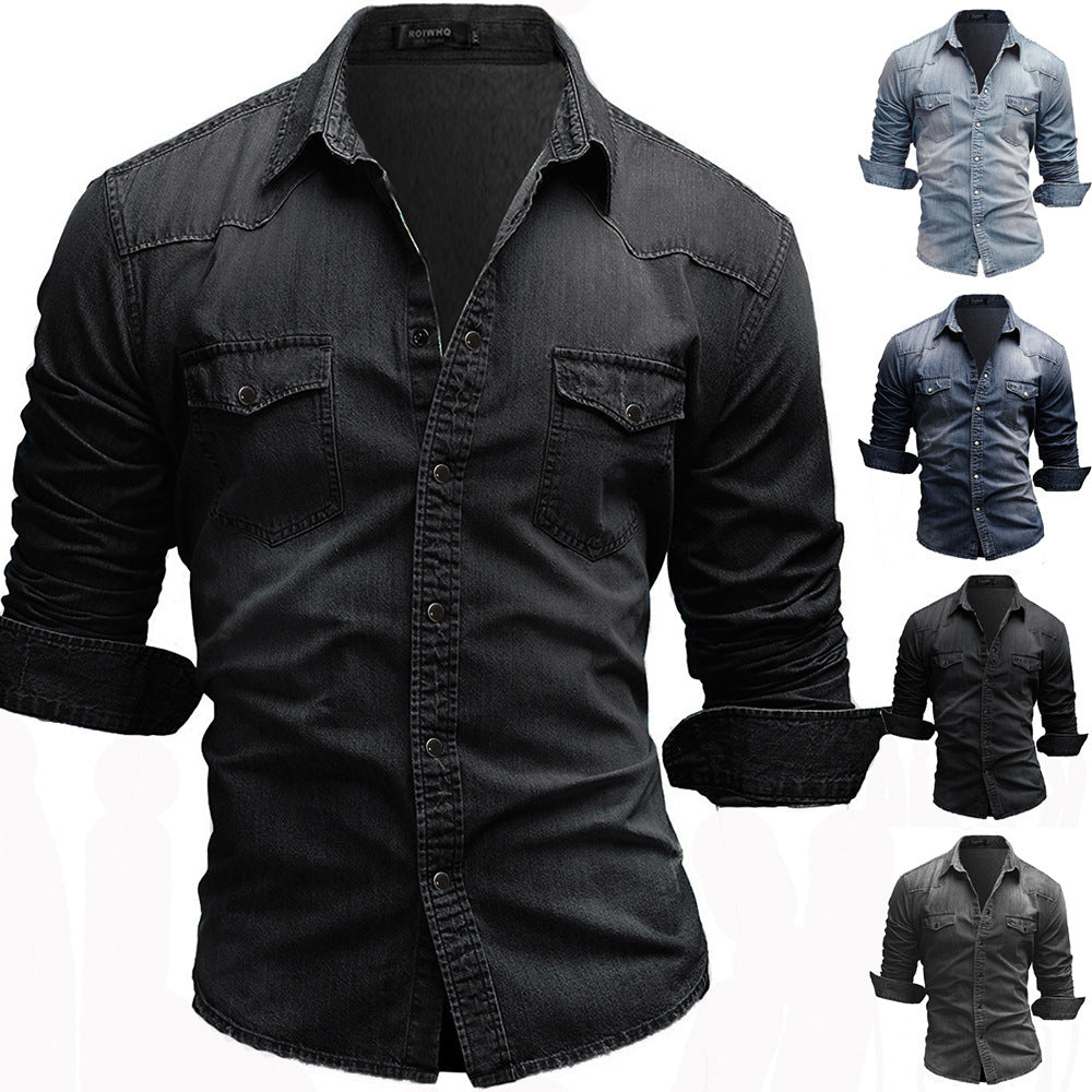 Herren locker geschnittenes Jeansstoff-Overshirt mit Pattentaschen und abgerundetem Saum Shop Nory