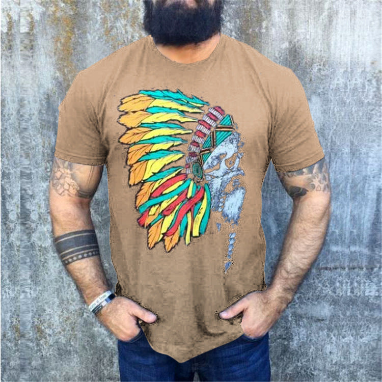 Herren T-Shirt mit auffälligem Totenkopf- und Federschmuck-Print Shop Nory