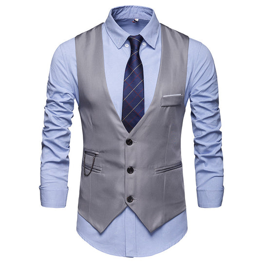 Herren taillierte Anzugweste mit V-Ausschnitt, Kettendetail und Brusttasche Shop Nory