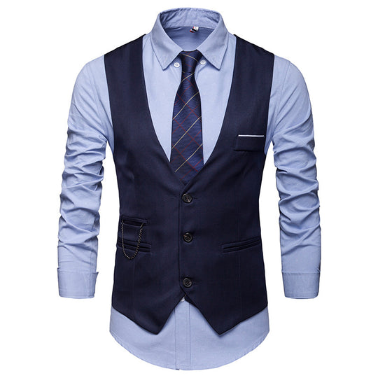 Herren taillierte Anzugweste mit V-Ausschnitt, Kettendetail und Brusttasche Shop Nory