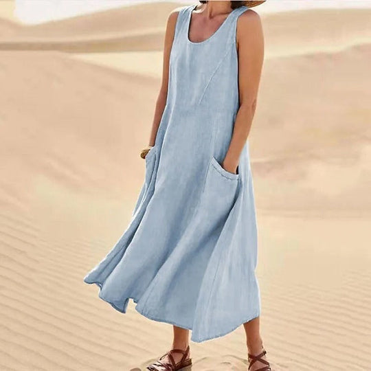 Leinen-Baumwoll-Ärmelloses Kleid für Frauen