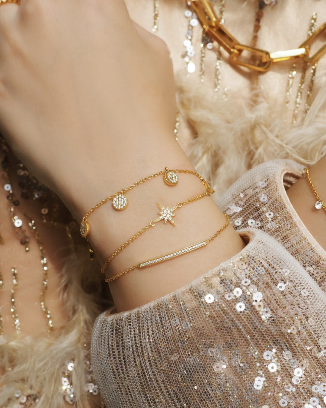 Himmlische Mondphase Kristall Goldkette Armband | Shop Nory
