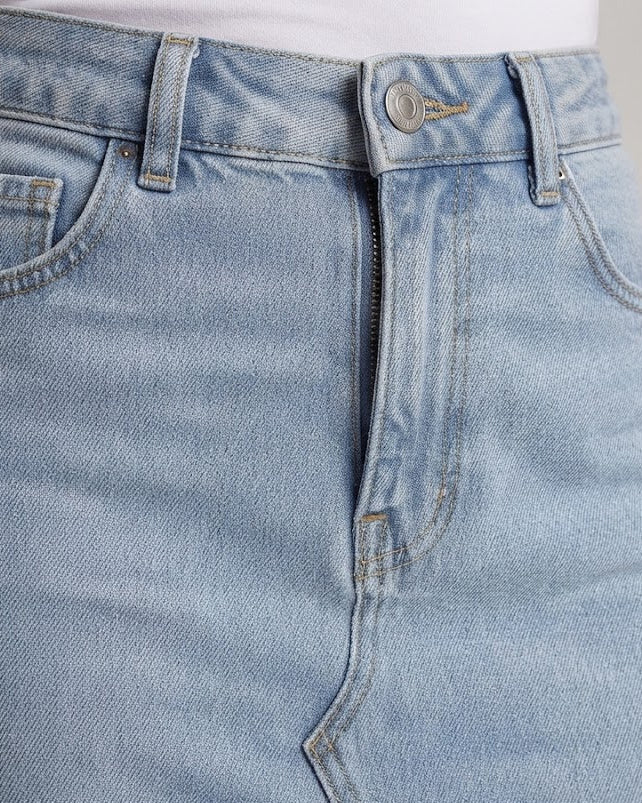 Damen Hochtaillierter Jeans-Maxirock mit vorderem Schlitz und rohem Saum Shop Nory