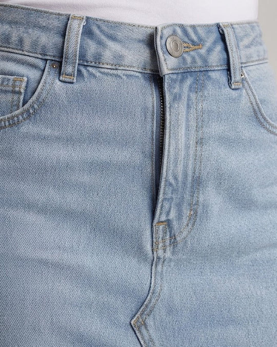 Damen Hochtaillierter Jeans-Maxirock mit vorderem Schlitz und rohem Saum Shop Nory
