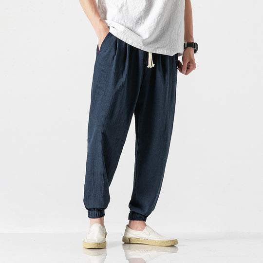 Herren leichte Leinenhose mit Tunnelzug und elastischen Bündchen Shop Nory