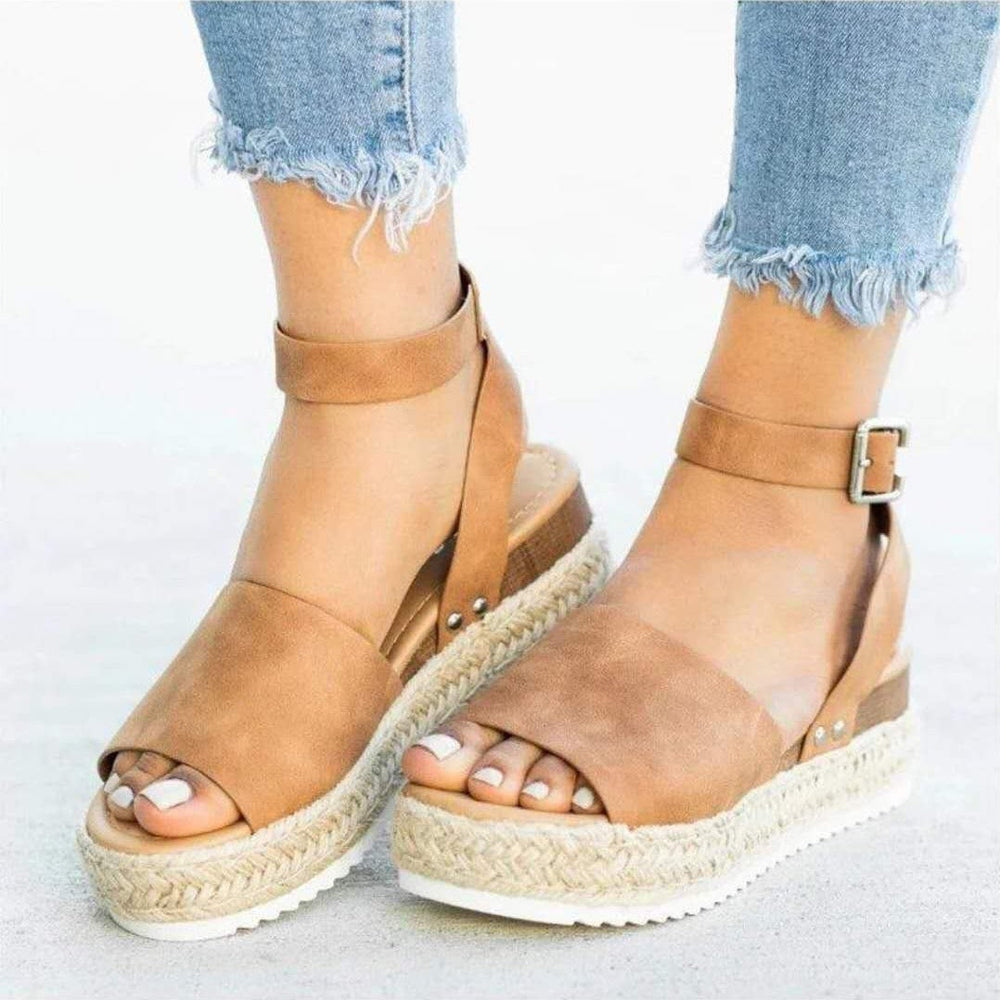 Damen Wedge-Sandalen mit elastischem Riemen und komfortablem Fußbett