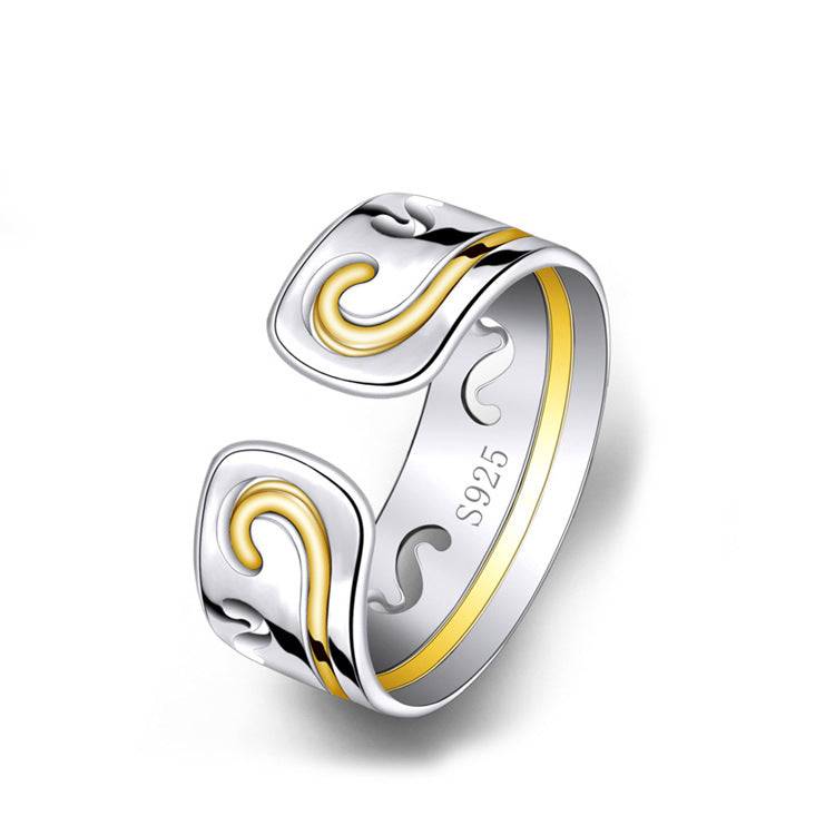 Damen Offener Ring mit kunstvollem geschwungenem Design und roségoldenen Akzenten Shop Nory