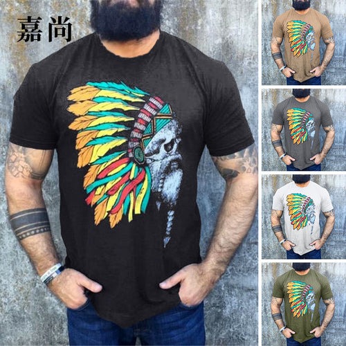 Herren T-Shirt mit auffälligem Totenkopf- und Federschmuck-Print Shop Nory