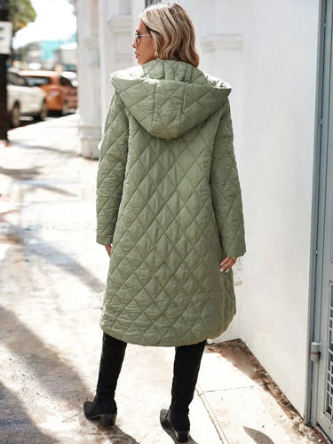 Kapuzen-Daunenjacke für Damen - lange gep quiltete Jacke