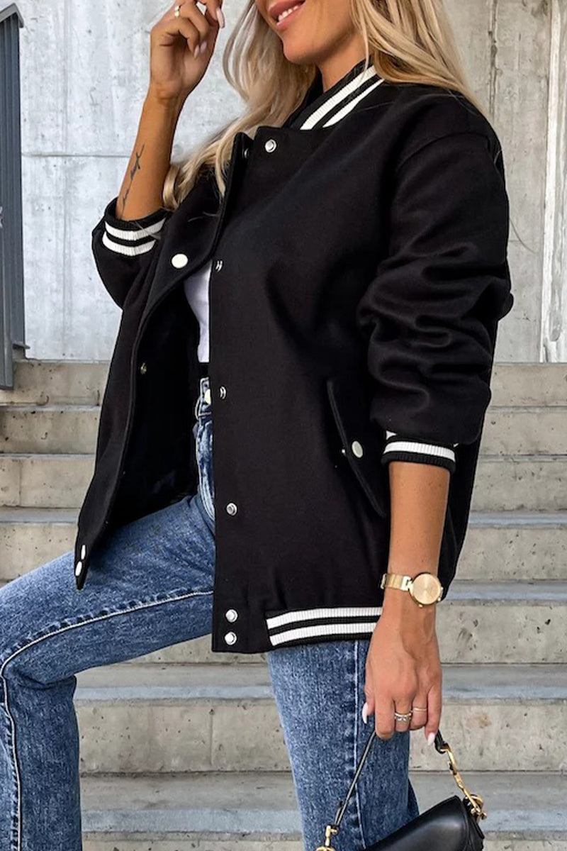 Shopnory | Street Color Block Buckle Kontrast O Neck Jacke(4 Farben)