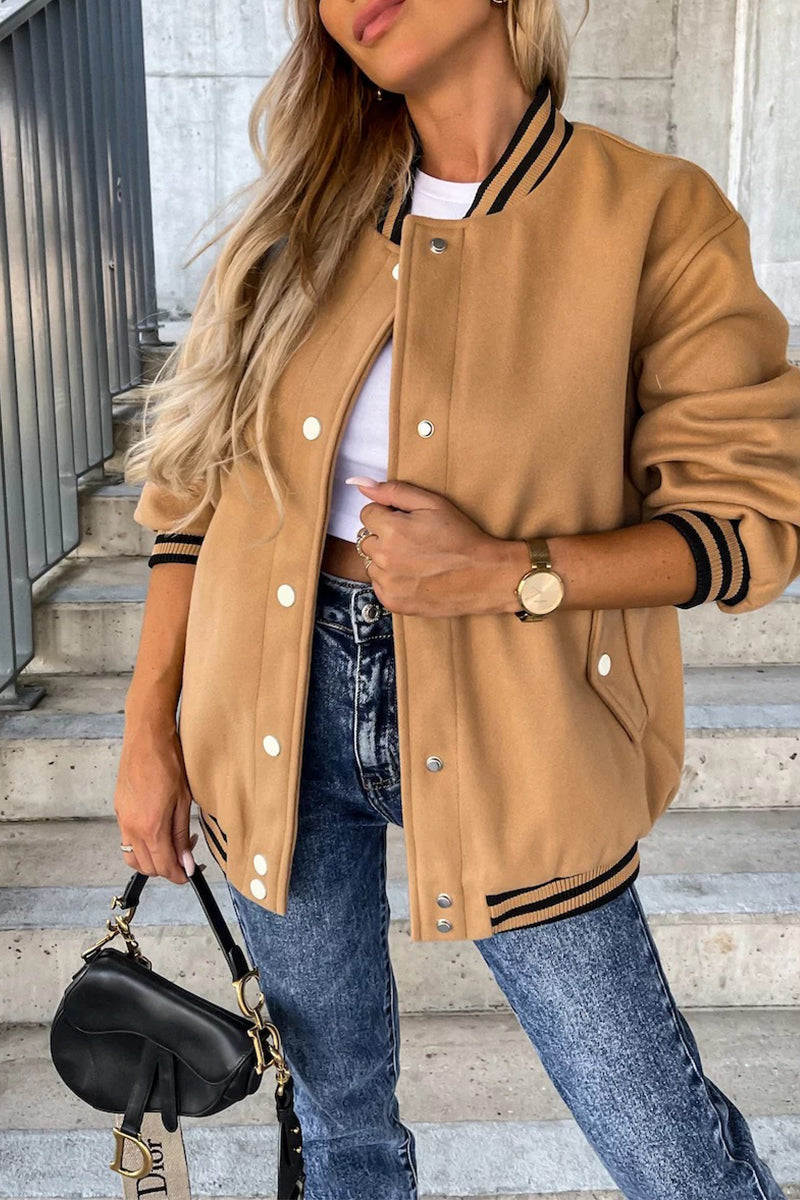 Shopnory | Street Color Block Buckle Kontrast O Neck Jacke(4 Farben)