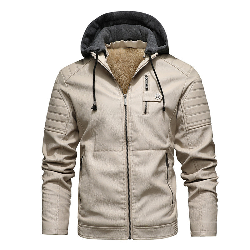 Herren Bikerjacke aus Kunstleder mit Teddyfutter und Kapuzeneinsatz Shop Nory