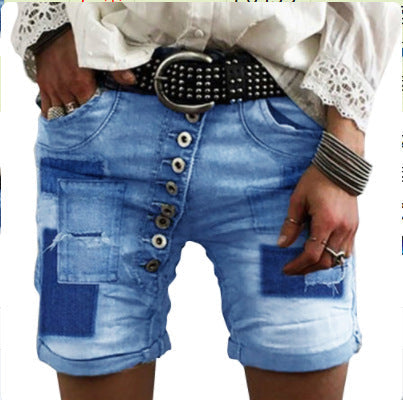Damen Destroyed Denim-Shorts mit Knopfleiste