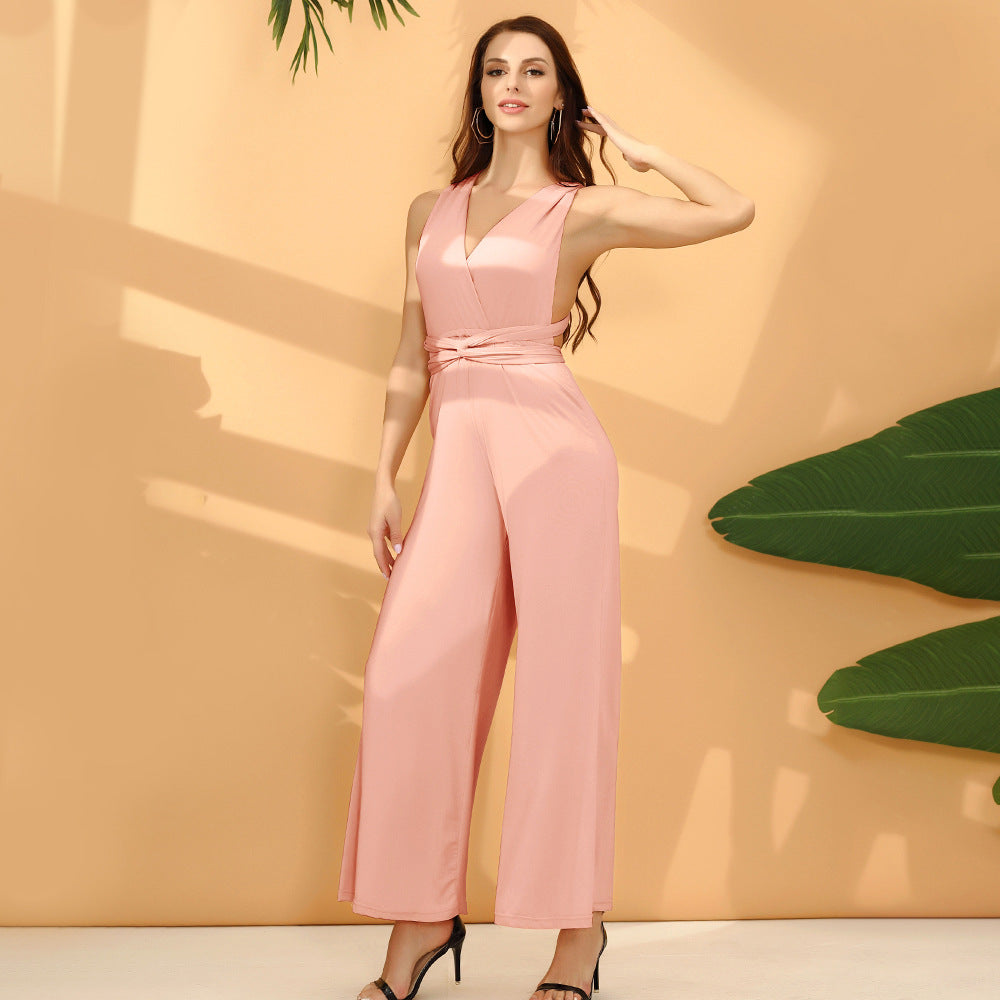 Damen Eleganter Jumpsuit mit Tiefem V-Ausschnitt und Innovativer Wickeloptik