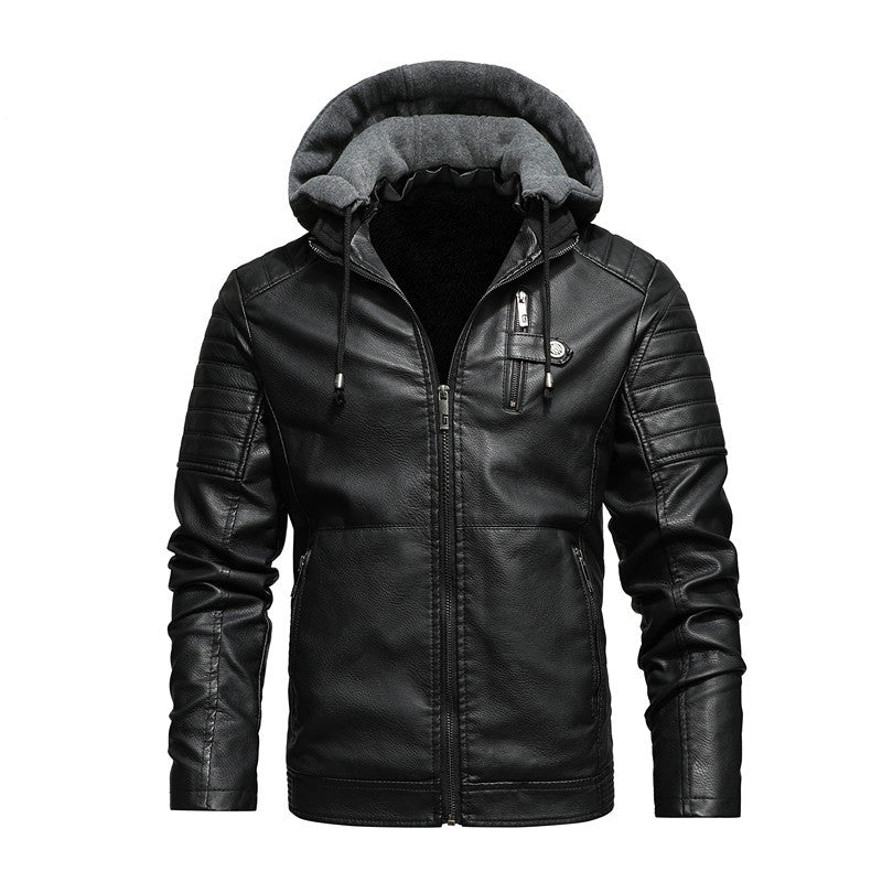 Herren Bikerjacke aus Kunstleder mit Teddyfutter und Kapuzeneinsatz Shop Nory