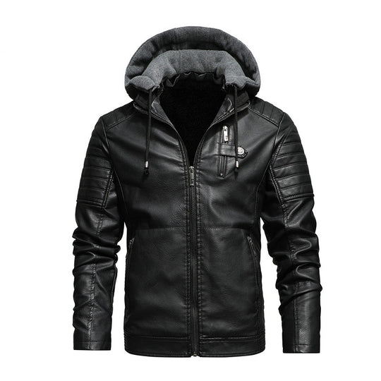 Herren Bikerjacke aus Kunstleder mit Teddyfutter und Kapuzeneinsatz Shop Nory