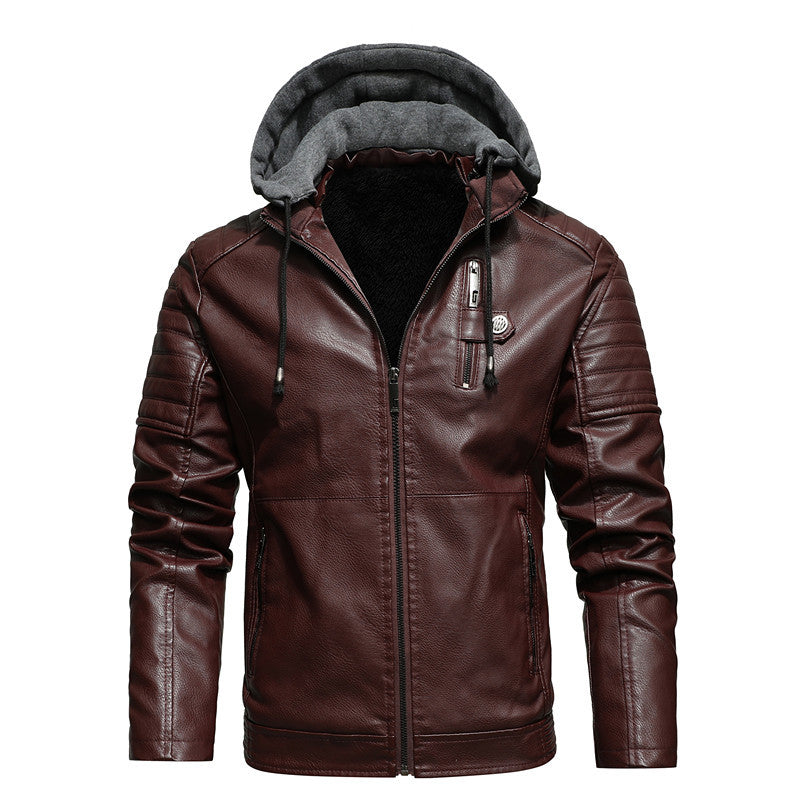 Herren Bikerjacke aus Kunstleder mit Teddyfutter und Kapuzeneinsatz Shop Nory