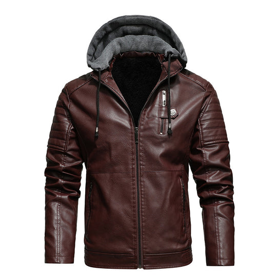 Herren Bikerjacke aus Kunstleder mit Teddyfutter und Kapuzeneinsatz Shop Nory