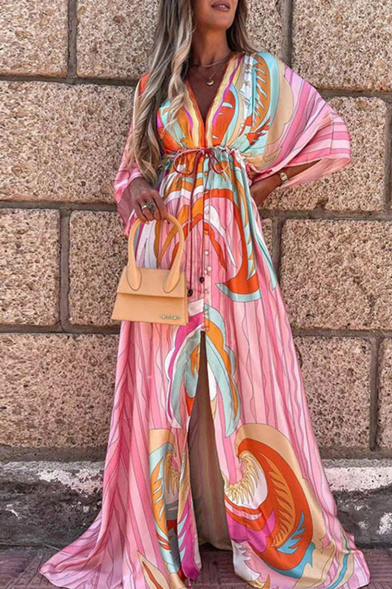 College Vacation Print Frenulum Strandkleid Kleider