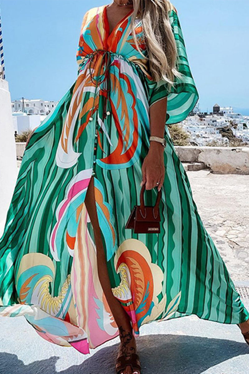 College Vacation Print Frenulum Strandkleid Kleider