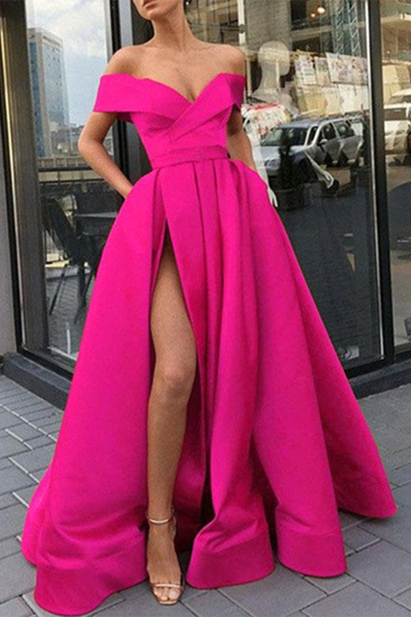 Elegantes Formelles Einfarbiges Schlitz V-Ausschnitt Abendkleid Kleider- 12 Farben