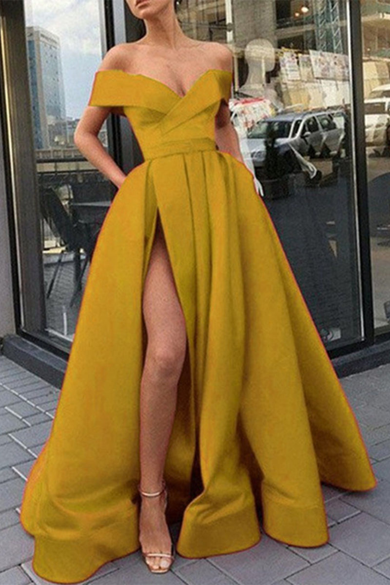 Elegantes Formelles Einfarbiges Schlitz V-Ausschnitt Abendkleid Kleider- 12 Farben