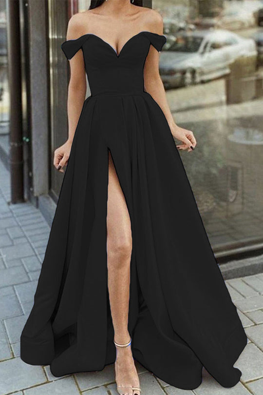 Elegantes Formelles Einfarbiges Schlitz V-Ausschnitt Abendkleid Kleider- 12 Farben