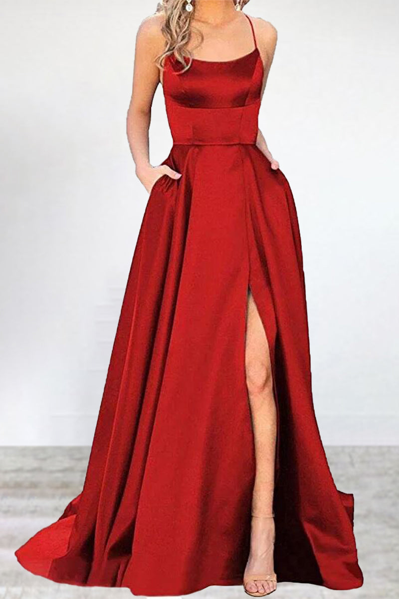 Sexy Formell Einfarbig Hohe Öffnung U Hals Abendkleid Kleider- 16 Farben