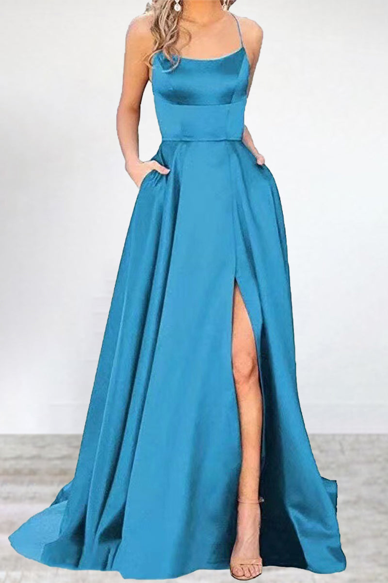 Sexy Formell Einfarbig Hohe Öffnung U Hals Abendkleid Kleider- 16 Farben