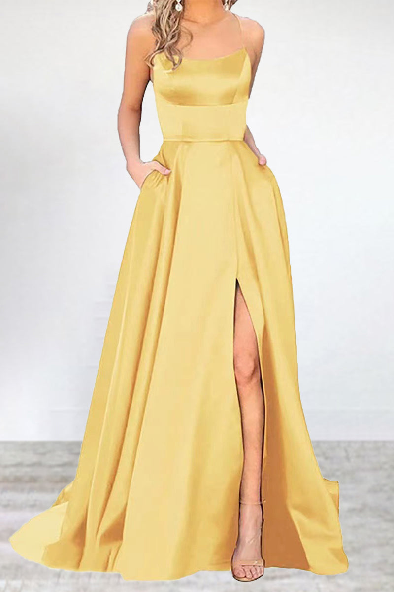 Sexy Formell Einfarbig Hohe Öffnung U Hals Abendkleid Kleider- 16 Farben