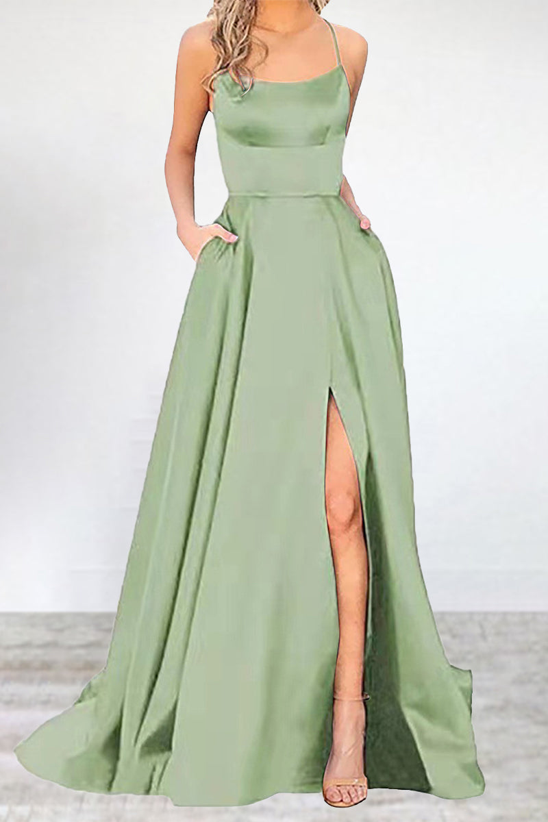 Sexy Formell Einfarbig Hohe Öffnung U Hals Abendkleid Kleider- 16 Farben