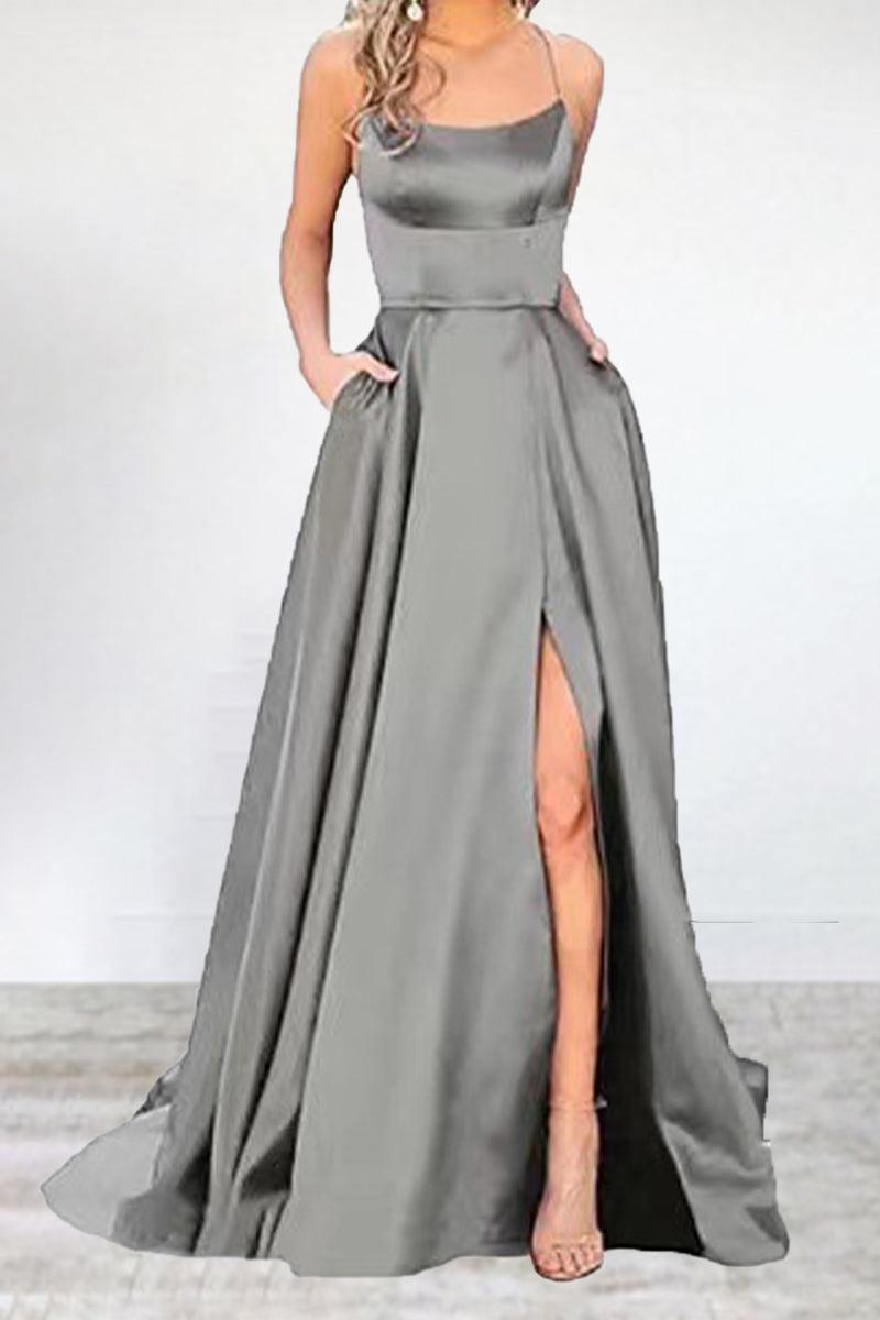 Sexy Formell Einfarbig Hohe Öffnung U Hals Abendkleid Kleider- 16 Farben