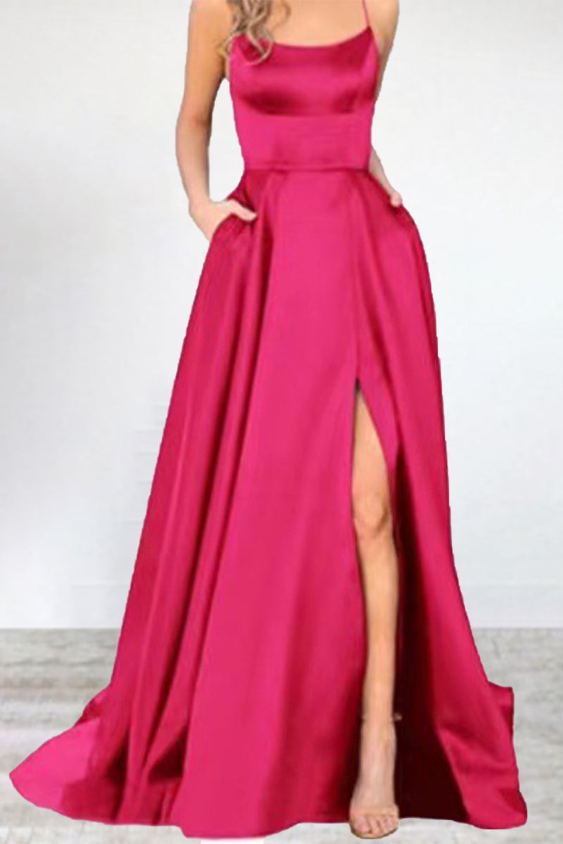 Sexy Formell Einfarbig Hohe Öffnung U Hals Abendkleid Kleider- 16 Farben
