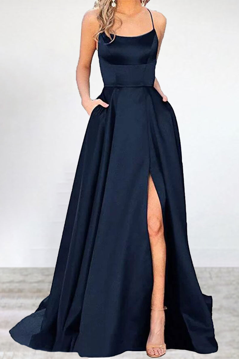 Sexy Formell Einfarbig Hohe Öffnung U Hals Abendkleid Kleider- 16 Farben
