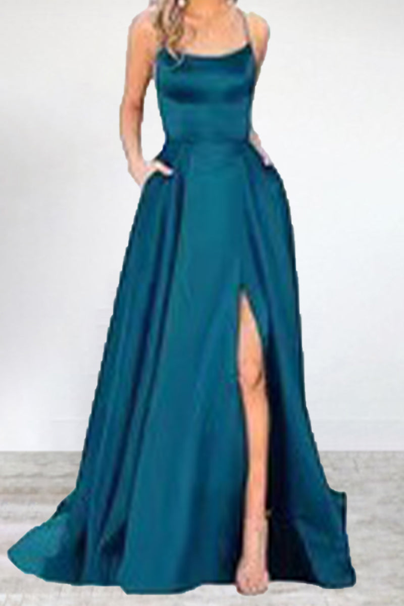 Sexy Formell Einfarbig Hohe Öffnung U Hals Abendkleid Kleider- 16 Farben