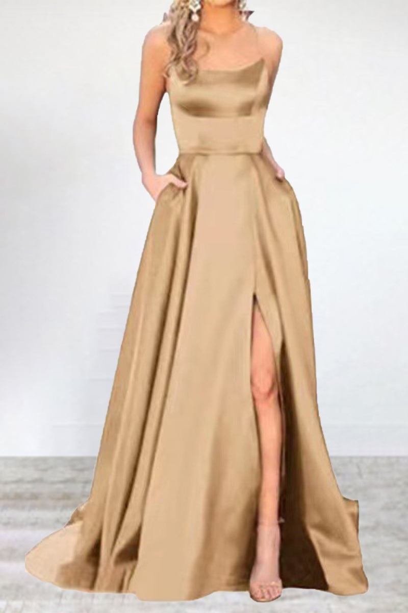 Sexy Formell Einfarbig Hohe Öffnung U Hals Abendkleid Kleider- 16 Farben