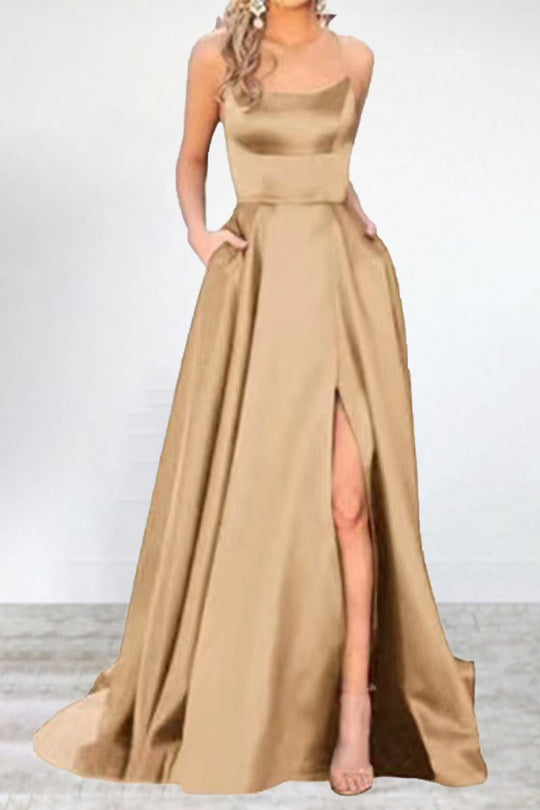 Sexy Formell Einfarbig Hohe Öffnung U Hals Abendkleid Kleider- 16 Farben