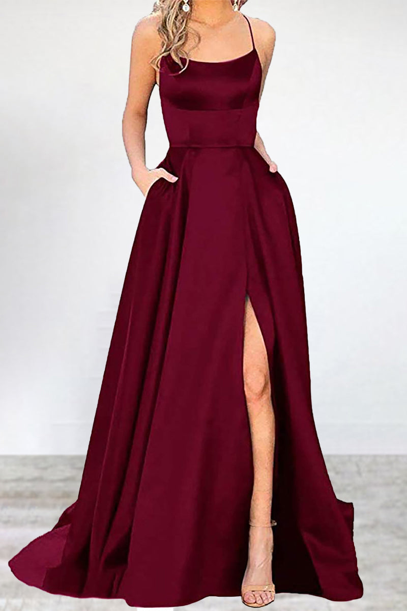 Sexy Formell Einfarbig Hohe Öffnung U Hals Abendkleid Kleider- 16 Farben