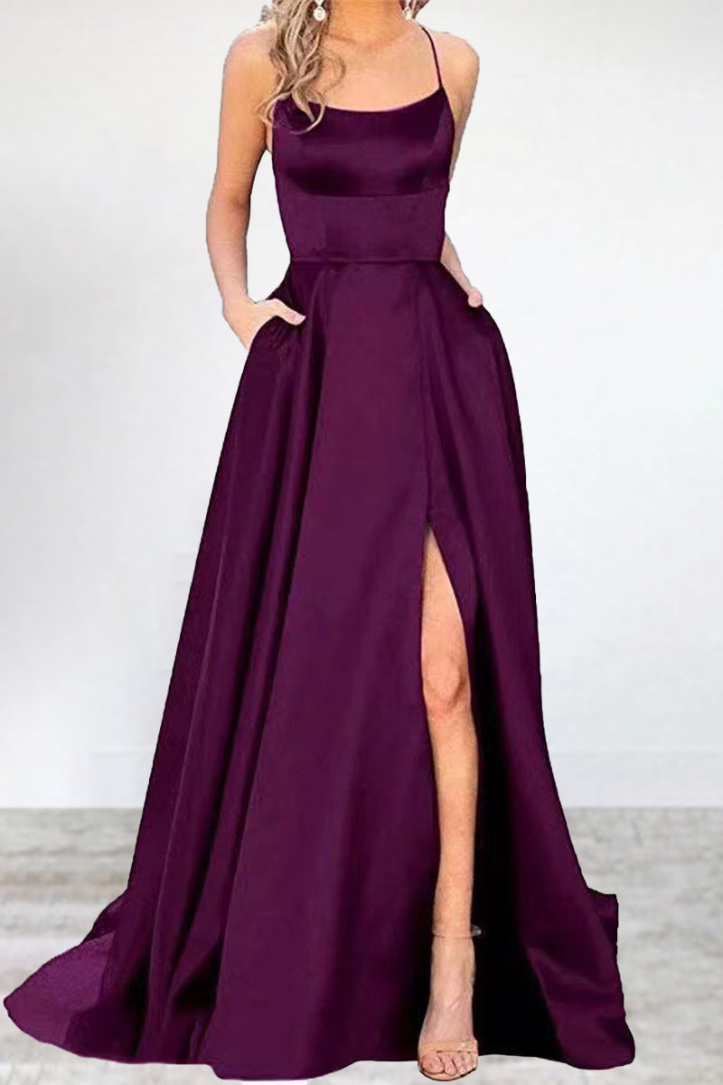 Sexy Formell Einfarbig Hohe Öffnung U Hals Abendkleid Kleider- 16 Farben