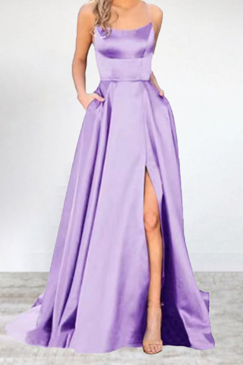 Sexy Formell Einfarbig Hohe Öffnung U Hals Abendkleid Kleider- 16 Farben