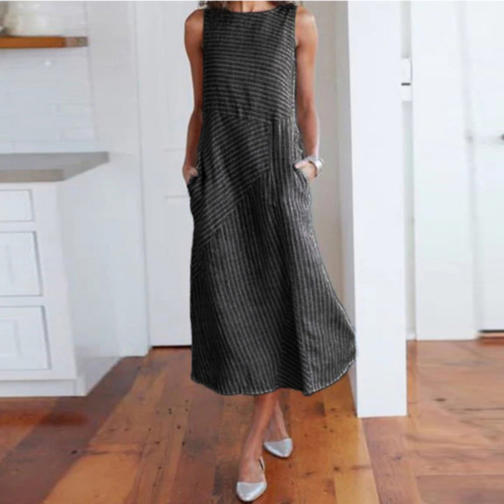 Damen Maxikleid mit Taillenbetonung und schrägem Streifenmuster