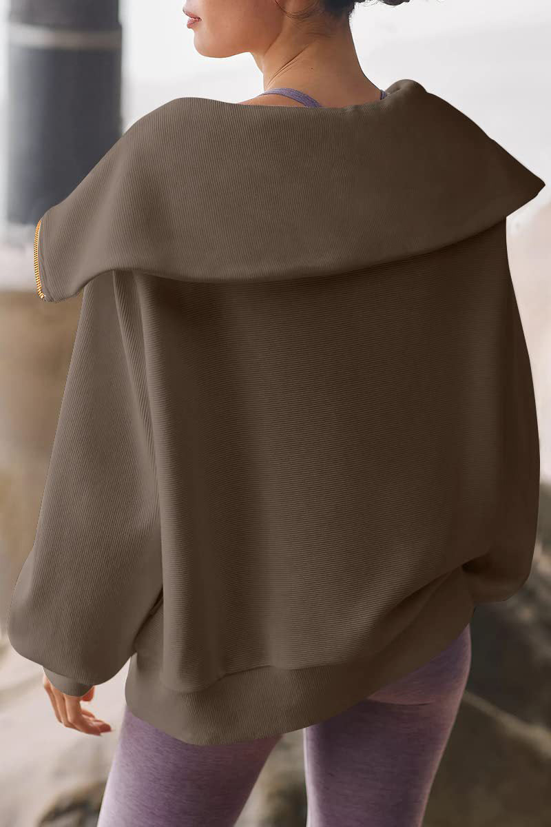 Shopnory | Eleganter Damen-Pullover mit Umlegekragen und Halbem Reißverschluss